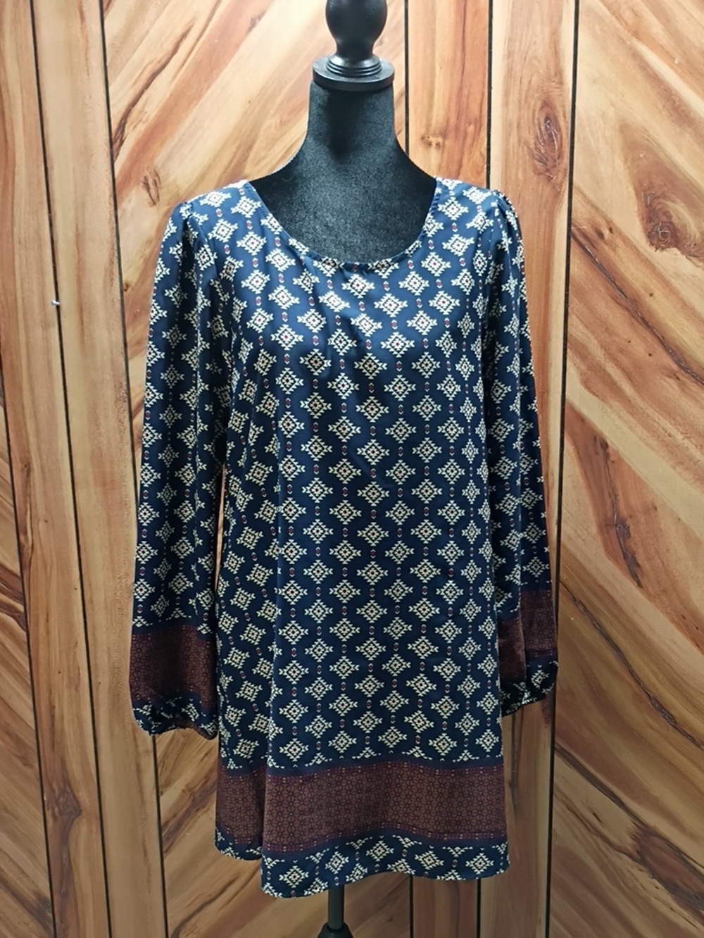 Altar'd State Long Sleeve Shift Mini Dress Classic Bohemian Design Size M
